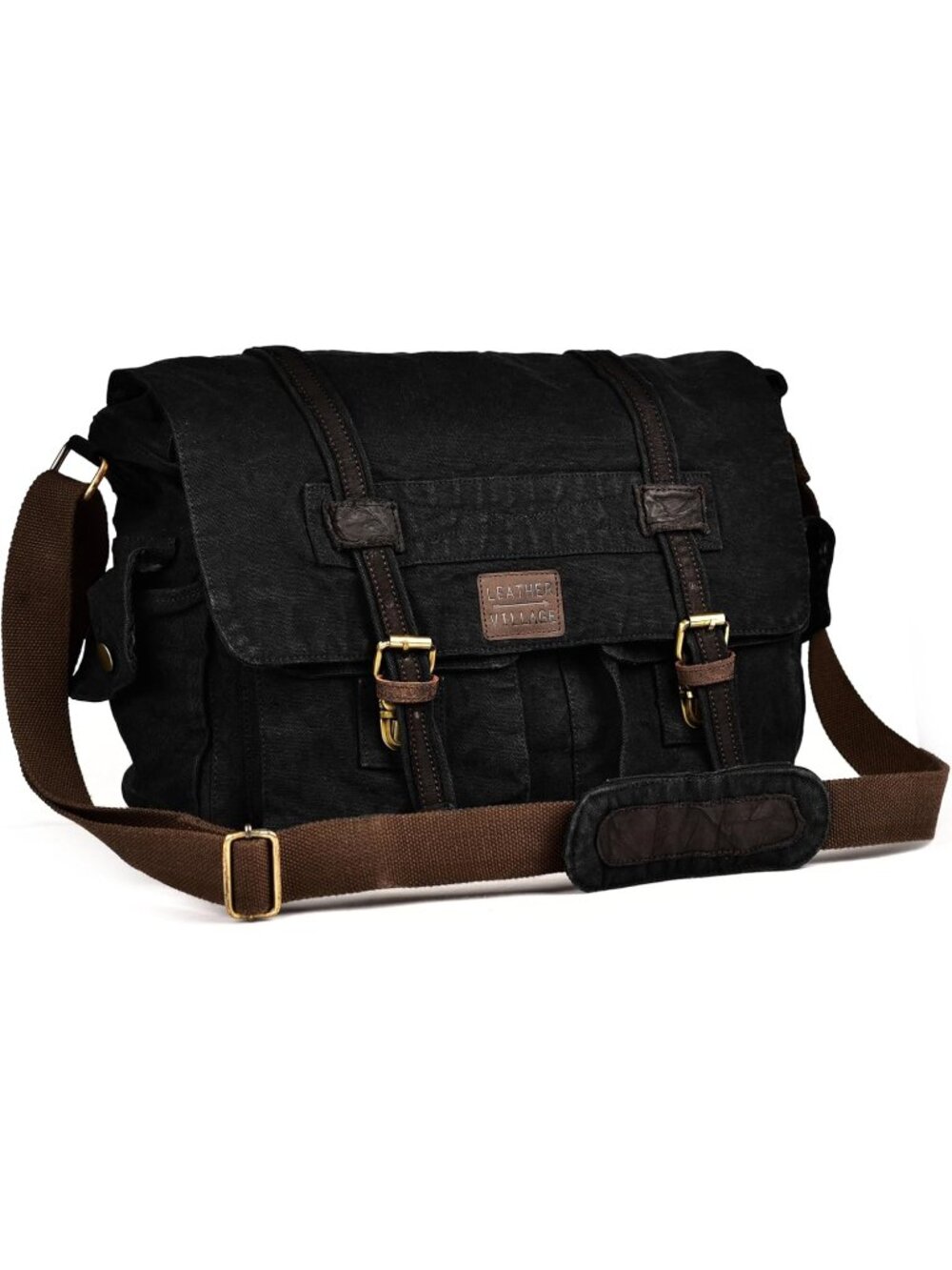 Men's Black Canvas Messenger Shoulder Bag Stylish Crossbody Satchel for Office